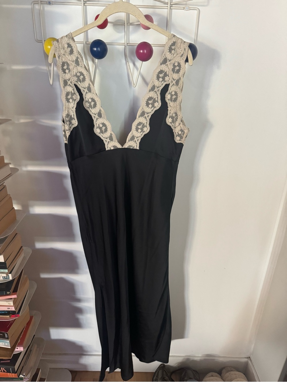 Abercrombie & Fitch Black Slip Dress with Cream Lace Trim